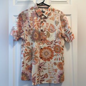 VISSLA Cream Short Sleeve Button-Up with Floral Print